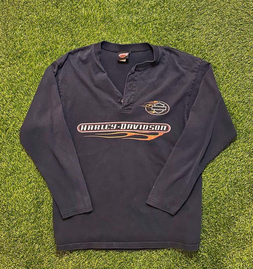 Vintage 2003 Harley-Davidson Motor City Farmington Hills MI Long Sleeve Henley S